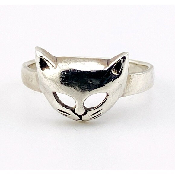 Vintage Peter Stone PSCL Sterling Silver Cat Mask Ring Size 9 - Picture 1 of 4